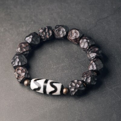 Carved Black Ebony Wood and Tibetan Beads Bracelet.jpg