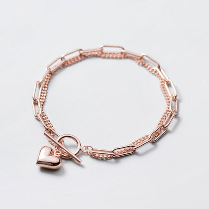 Sweet Hearts Two Layer Chain Link Bracelet