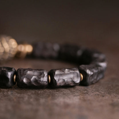 Black Ebony Wood Beads Bracelet With Design Brass Charm