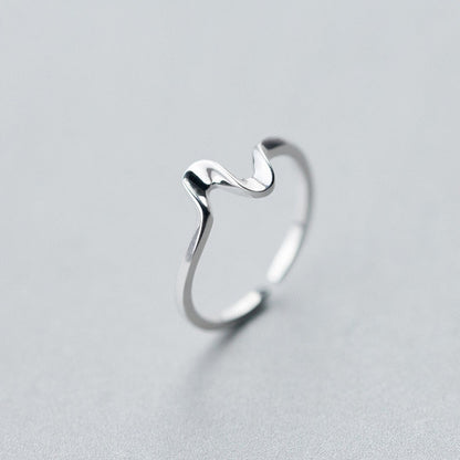 Wavy Line Heartbeat Silver Ring