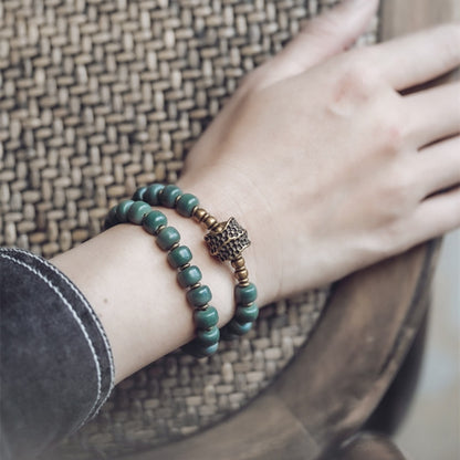 Bracelet à deux rangées de perles de graines de Bodhi naturelles