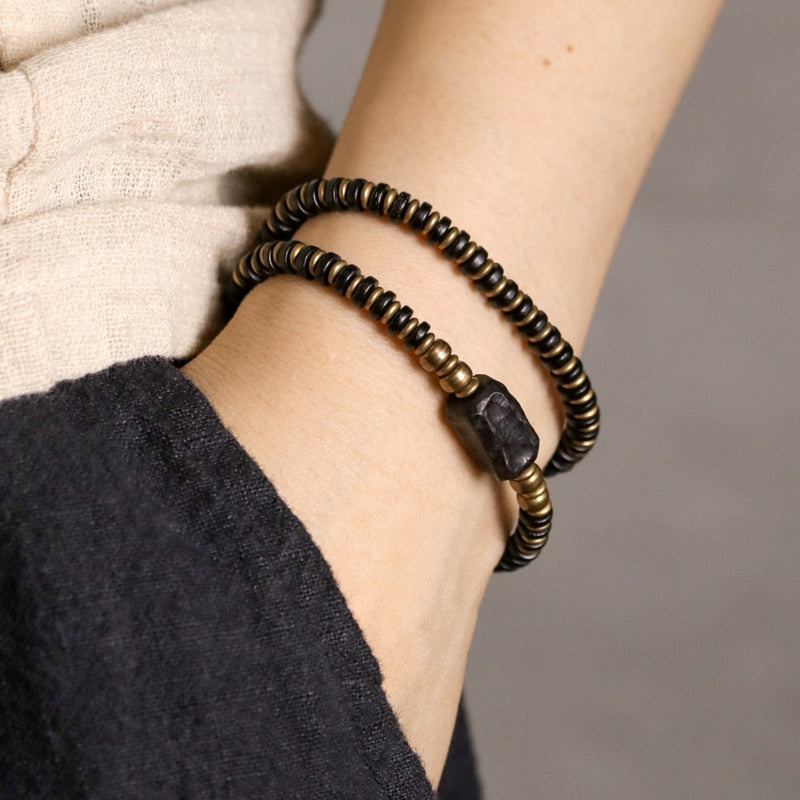 MultiLayer Ebony Wood Bead and Copper Bracelet