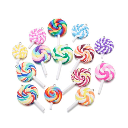 Cute Candy Color Marshmallow Polymer Clay Pendant, 10pcs