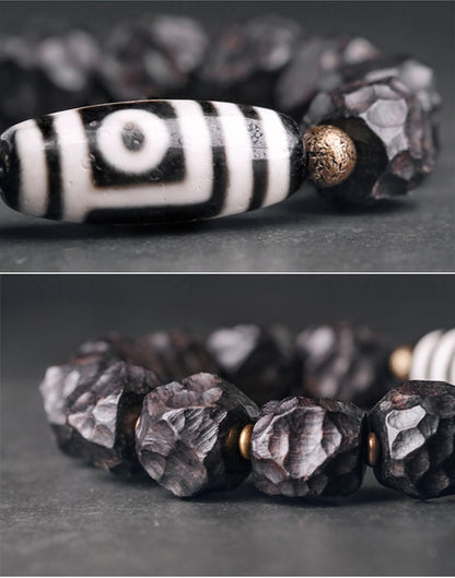 Carved Black Ebony Wood and Tibetan Beads Bracelet.jpg