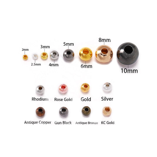 Perles d'espacement rondes couleur or 3-6mm, 30-300 pièces