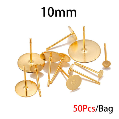 3-8mm Gold Stainless Steel Earring Stud Base, 50pcs