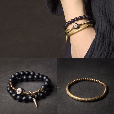 Armband mit tibetischen Perlen aus schwarzem Onyx