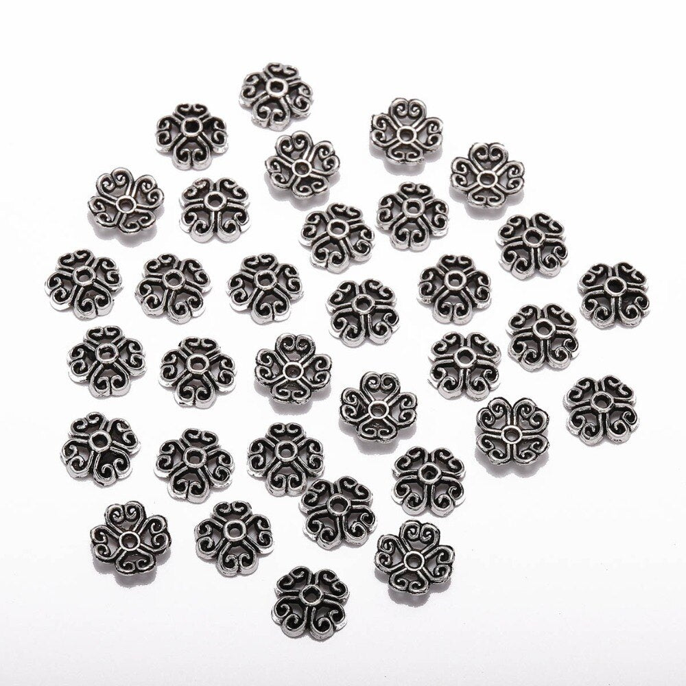 8mm 4-Petal Peach Heart Flower Bead Caps, 50pcs