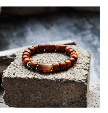 Natural Tibetan Yak Bone Beads Bracelet with Tiger-eyes Stone