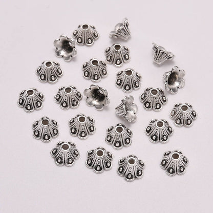 8mm 6-Petal Tibetan Antique Flower Bead Caps, 50pcs