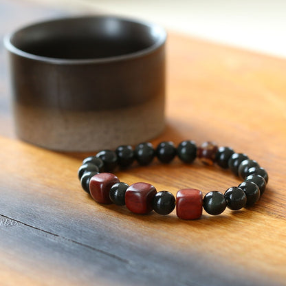 Rosewood and Eyes Obsidian Stretch Bracelet