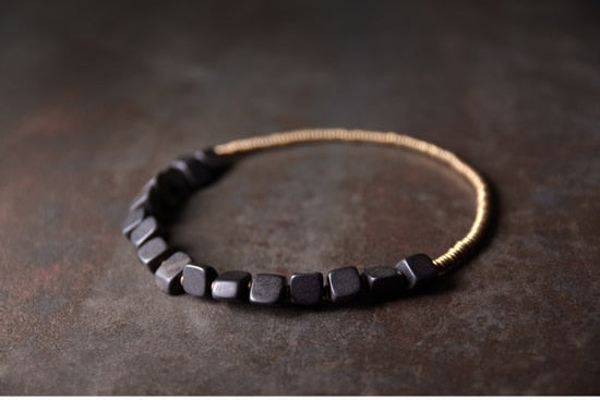 Black Wood Ebony and Copper Beads Bracelet