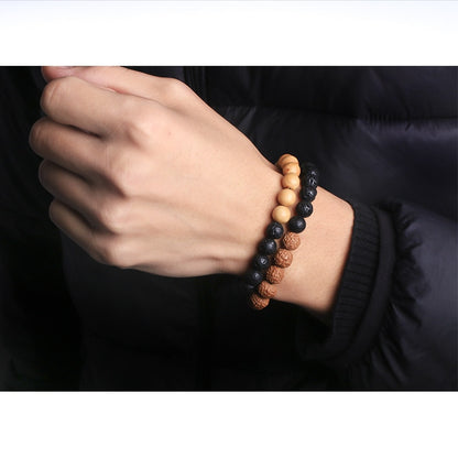 Nature's Pulse Bracelet en pierre de lave et perles Rudraksha, pour femme et homme