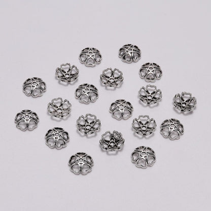 Peach Heart Hollow Flower Bead Caps, 50pcs