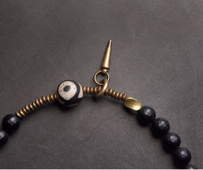 Faced Black Onyx Tibetan Bead Bracelet