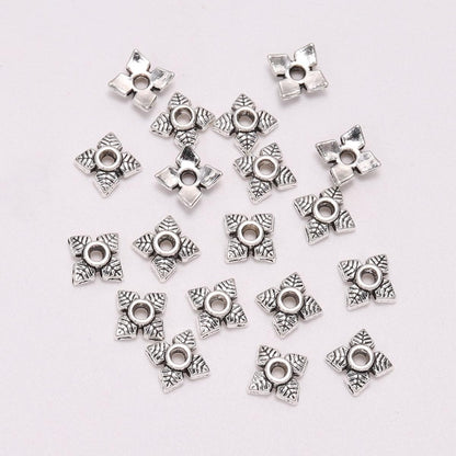 6mm 4-Petal Antique Flower Bead Caps, 50pcs