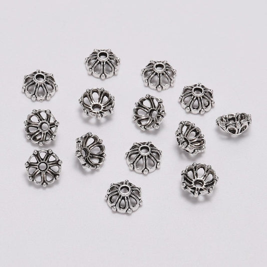 8 mm 7-blättrige antike Hohlblumen-Perlenkappen, 100 Stück