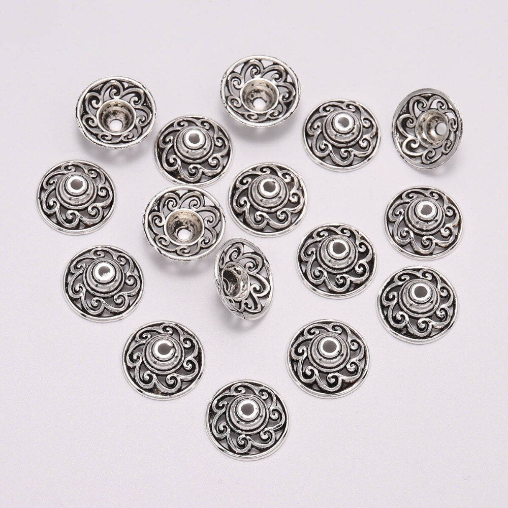 14.5mm Tibetan Sun Flower Antique Bead Caps, 20pcs