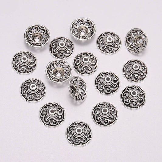 14,5 mm tibetische Sonnenblumen-Antik-Perlenkappen, 20 Stück