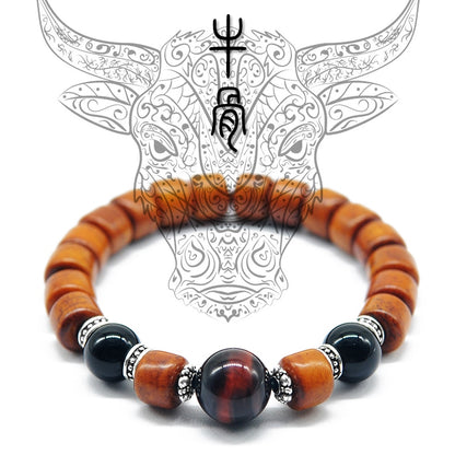 Natürliches tibetisches Yak-Knochenperlen-Armband mit Tigeraugen-Stein