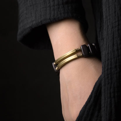 Two Row Bracelet, Ebony Wood and Copper Alloy Beads