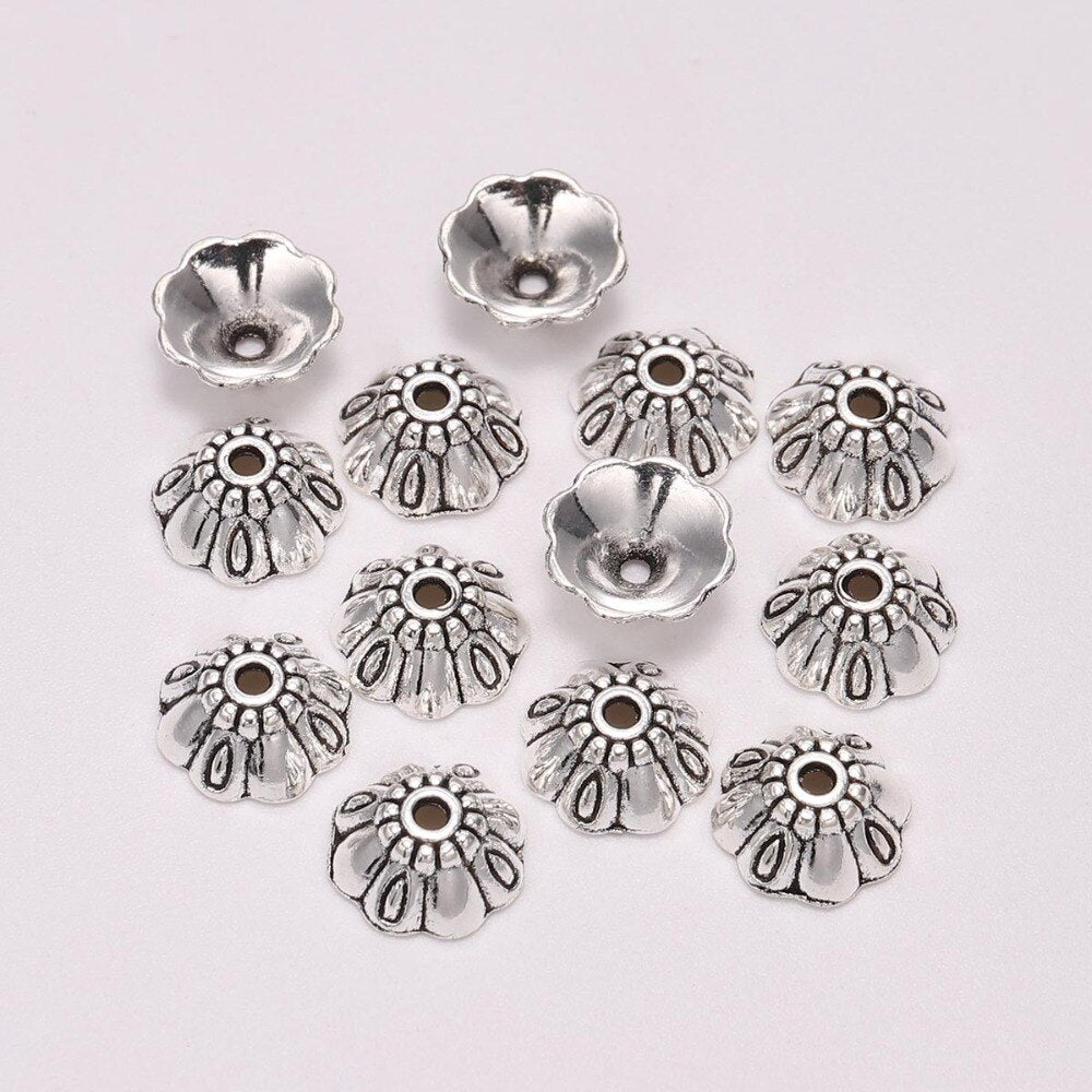 9mm 8-Petal Antique Carved Flower Bead Caps, 20pcs