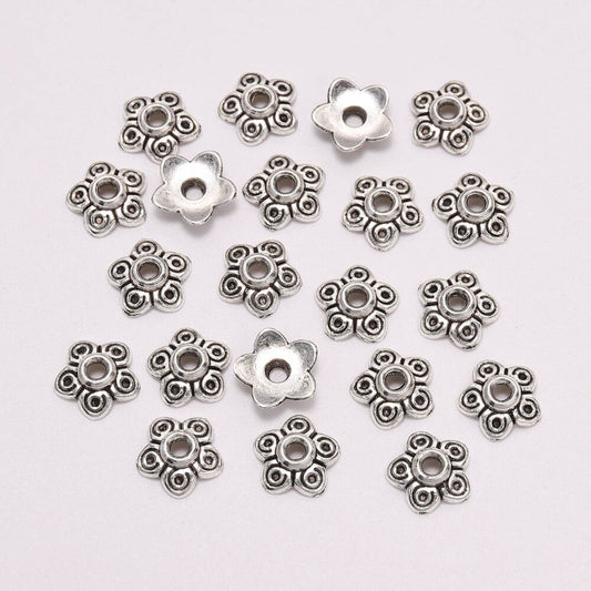 Capuchons de perles antiques à 5 pétales de 10 mm, 50 pièces
