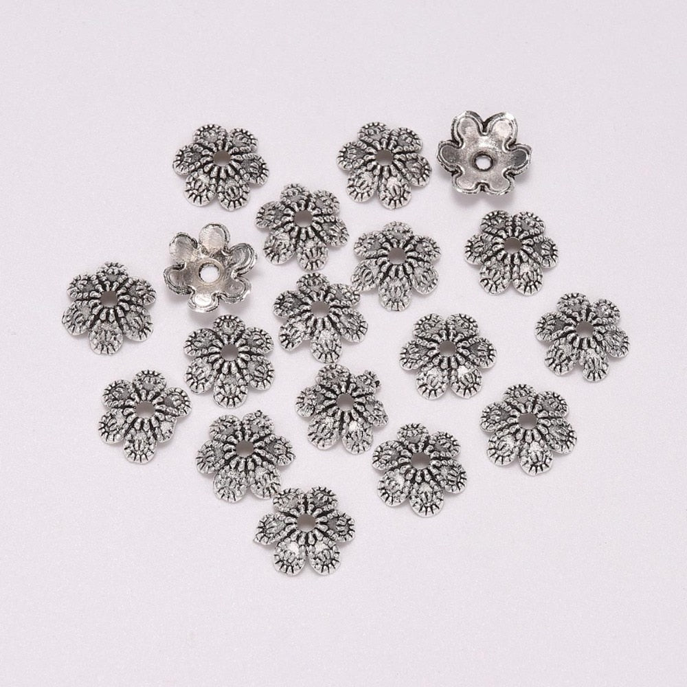 10mm 6-Petal Antique Flower Bead Caps, 50pcs