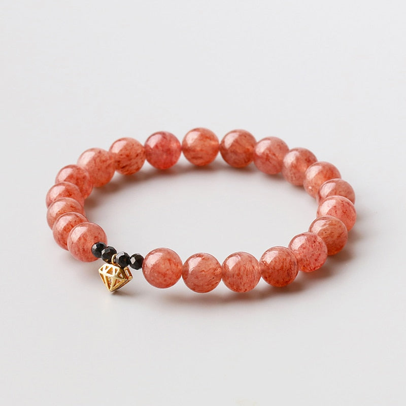 Couronne de quartz fraise avec bracelet à breloques en couronne sterling S925