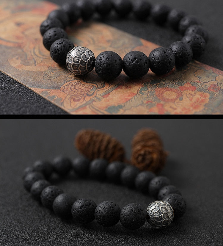 Lava Stone and Charm Bracelet