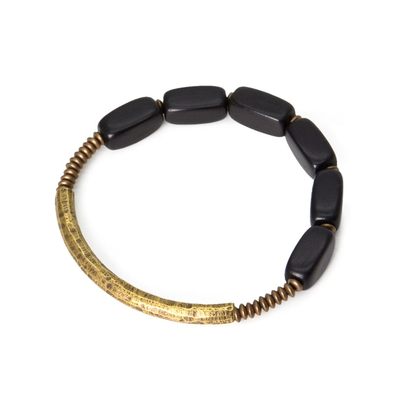 Hammered Brass and Ebony Rosary Beads Bracelet