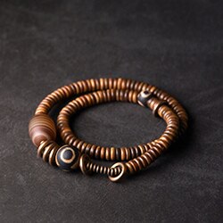 Multi-Layer Bracelet, Verawood and Vintage Copper Tibetan Bead