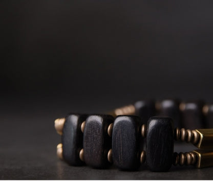 Two Row Bracelet, Ebony Wood and Copper Alloy Beads