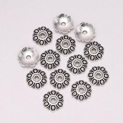 Capuchons de perles de fleurs creuses à 6 pétales de 12 mm, 20 pièces