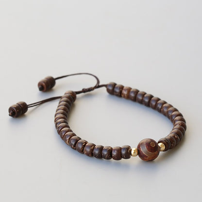 Natural Coconut and Evil Eyes Tibetan Stone  Rope Bracelet