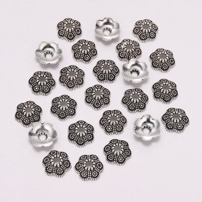 10.5mm 6-Petal Carved Flower Bead Caps, 20pcs