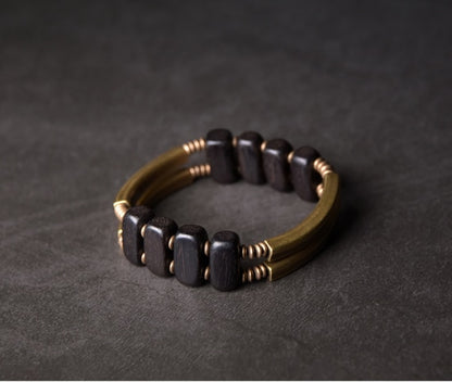 Two Row Bracelet, Ebony Wood and Copper Alloy Beads