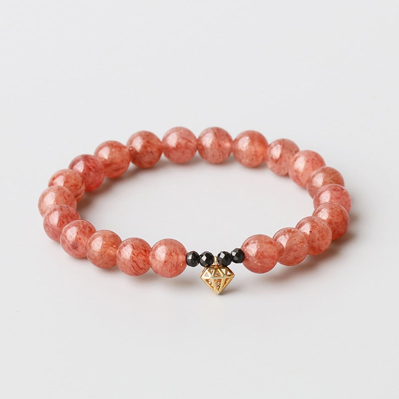 Couronne de quartz fraise avec bracelet à breloques en couronne sterling S925