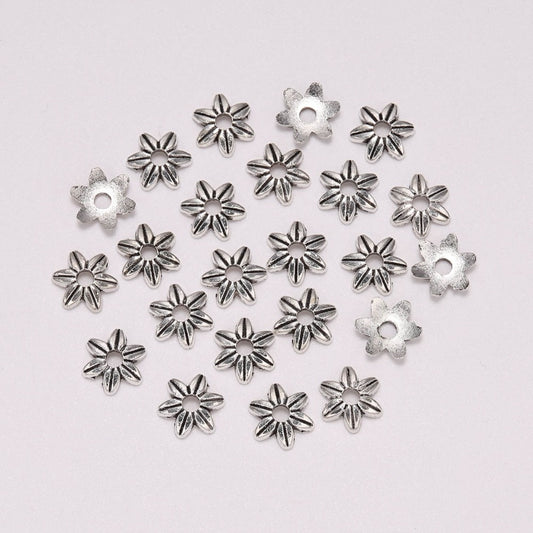 Capuchon de perles en forme de fleur d'hexagramme tibétain de 9 mm, 50 pièces