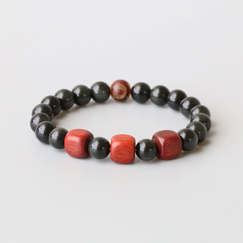 Rosewood and Eyes Obsidian Stretch Bracelet