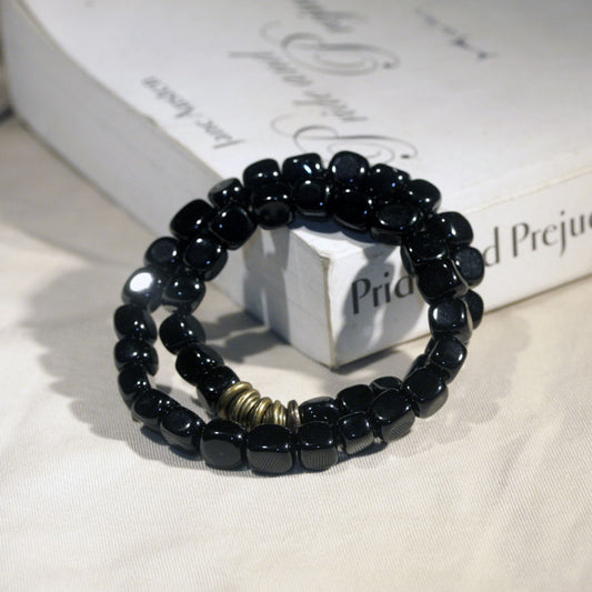 Bracelet extensible multicouche en onyx noir Cube
