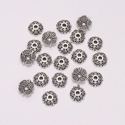 8mm 4-Petal Tibetan Carved Flower Bead Caps, 50pcs