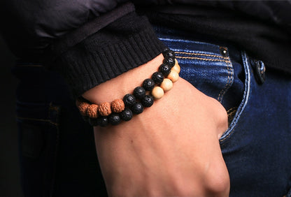 Nature's Pulse Lava Stone & Rudraksha Bead Bracelet, For Women and Men