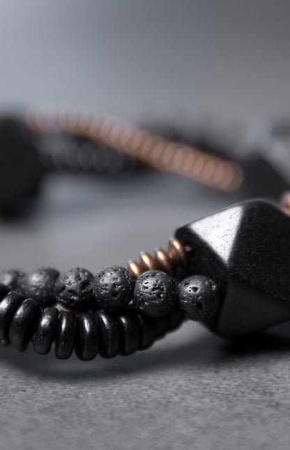 Mix Black Wood Ebony and Copper Beads Bracelet