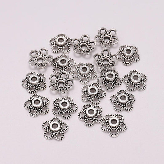 10 mm 5-blättrige Hohlblumen-Perlenkappen, 50 Stück