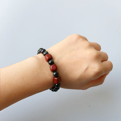 Rosewood and Eyes Obsidian Stretch Bracelet