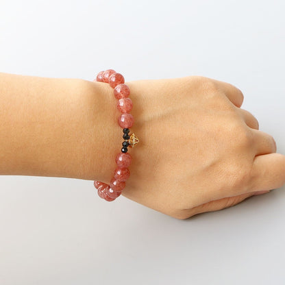 Strawberry Quartz Crown With S925 Sterling Crown Charm Bracelet