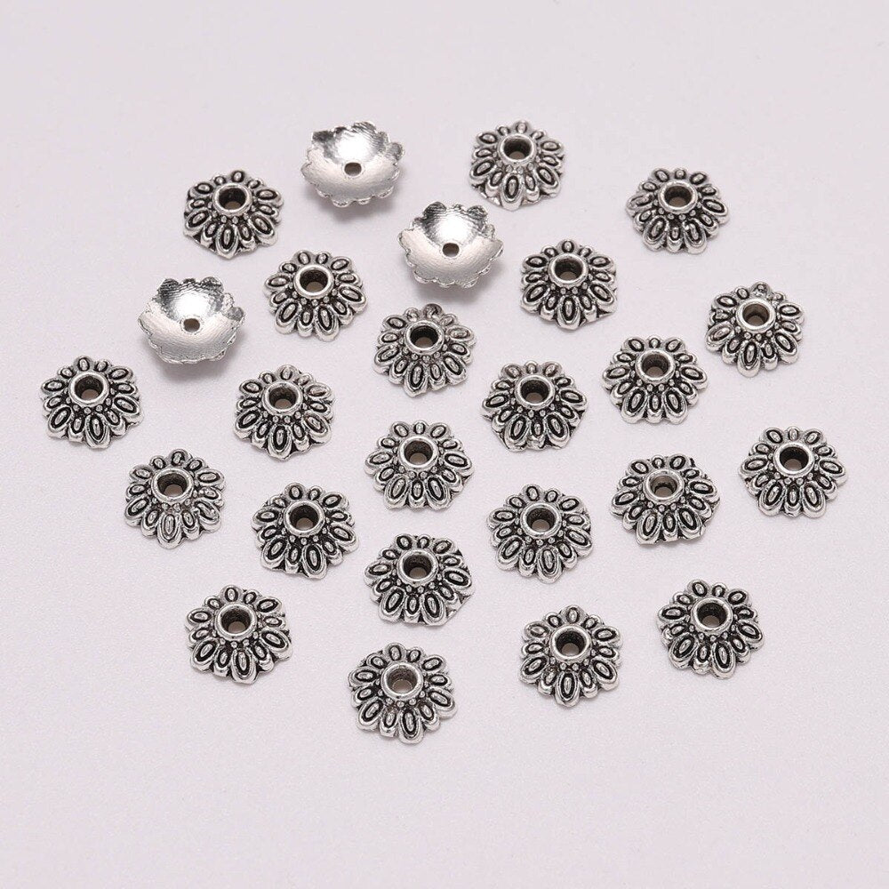8mm 12-Petal Round Flower Bead Caps, 50pcs
