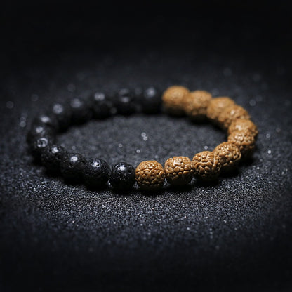 Nature's Pulse Bracelet en pierre de lave et perles Rudraksha, pour femme et homme