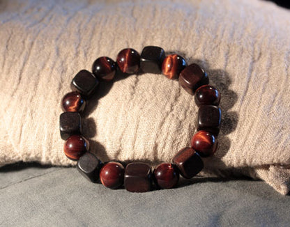 Tiger Eye Bracelet with Black Wood Ebony